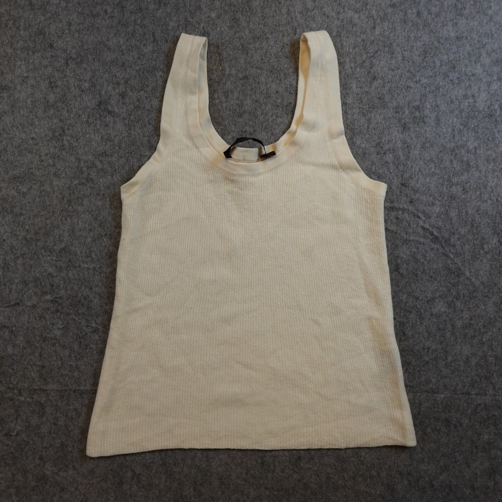 Jenni Kayne Top Women Small Cream Tank Merino Wool Ribbed Knit Scoop Neck